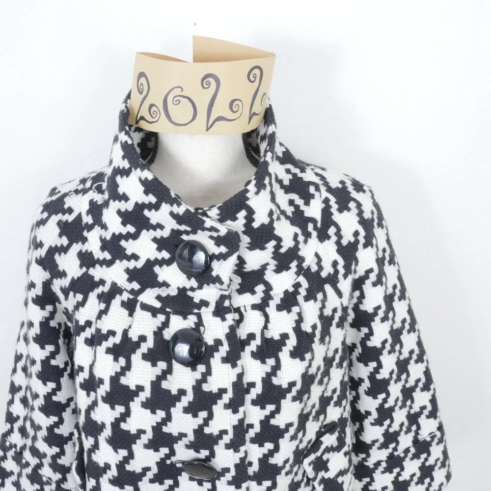 Nygard Black White Houndstooth Design Retro Coat Wide Half Sleeve SZ 8 Jacket - Picture 3 of 14